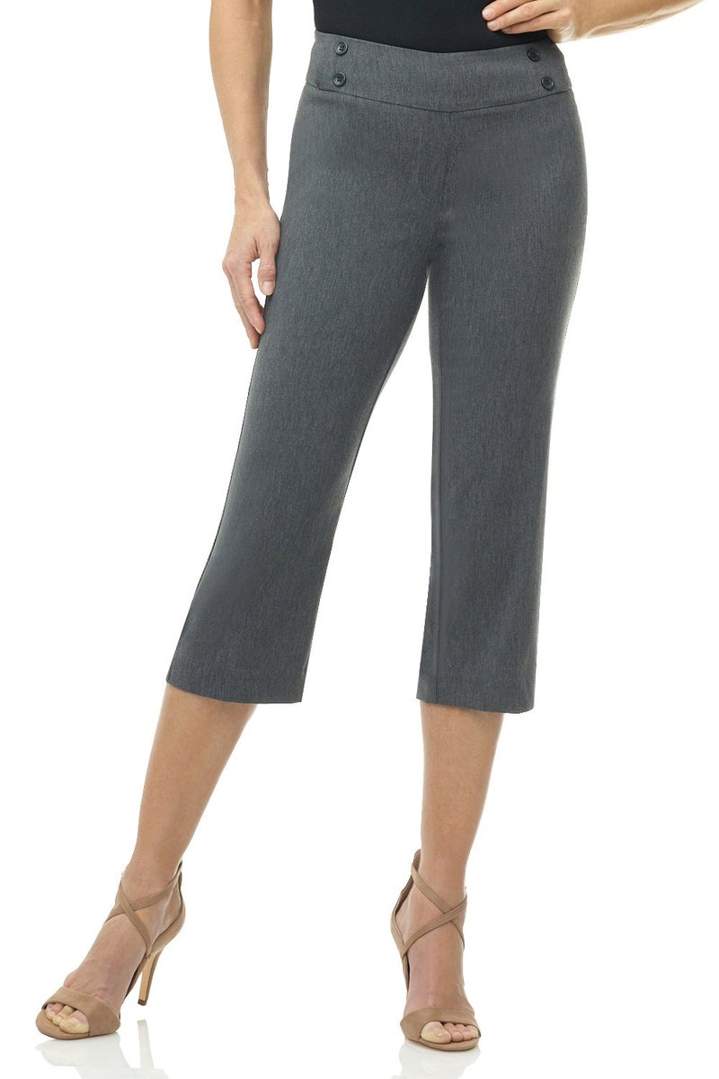 Rekucci Womenâ€™s Comfort Stretch Pull-On Capri Pants with Button Detail â€“ Everyday Casual Wear (14, Charcoal) - Image 1
